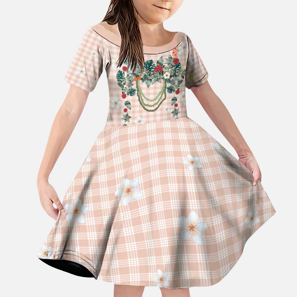 Peach Hawaiian Palaka Family Matching Puletasi and Hawaiian Shirt Kukui Nut Money Lei - Polynesian Pride