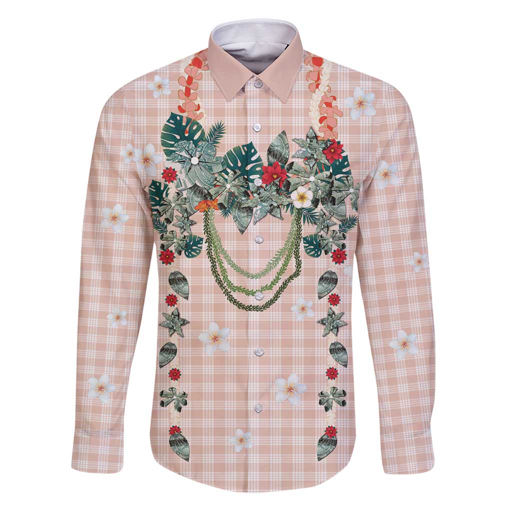 Peach Hawaiian Palaka Family Matching Puletasi and Hawaiian Shirt Kukui Nut Money Lei - Polynesian Pride
