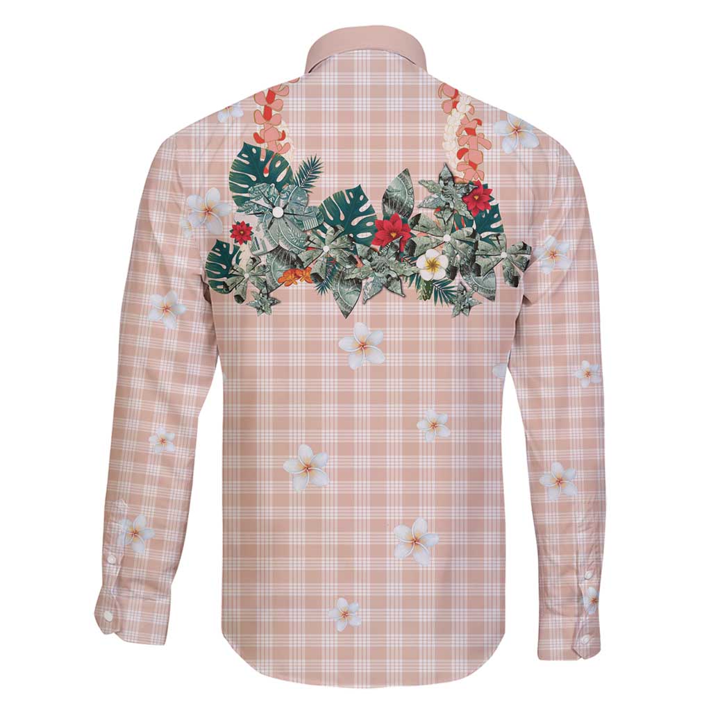 Peach Hawaiian Palaka Family Matching Puletasi and Hawaiian Shirt Kukui Nut Money Lei - Polynesian Pride