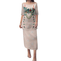 Peach Hawaiian Palaka Family Matching Puletasi and Hawaiian Shirt Kukui Nut Money Lei - Polynesian Pride