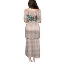 Peach Hawaiian Palaka Family Matching Puletasi and Hawaiian Shirt Kukui Nut Money Lei - Polynesian Pride