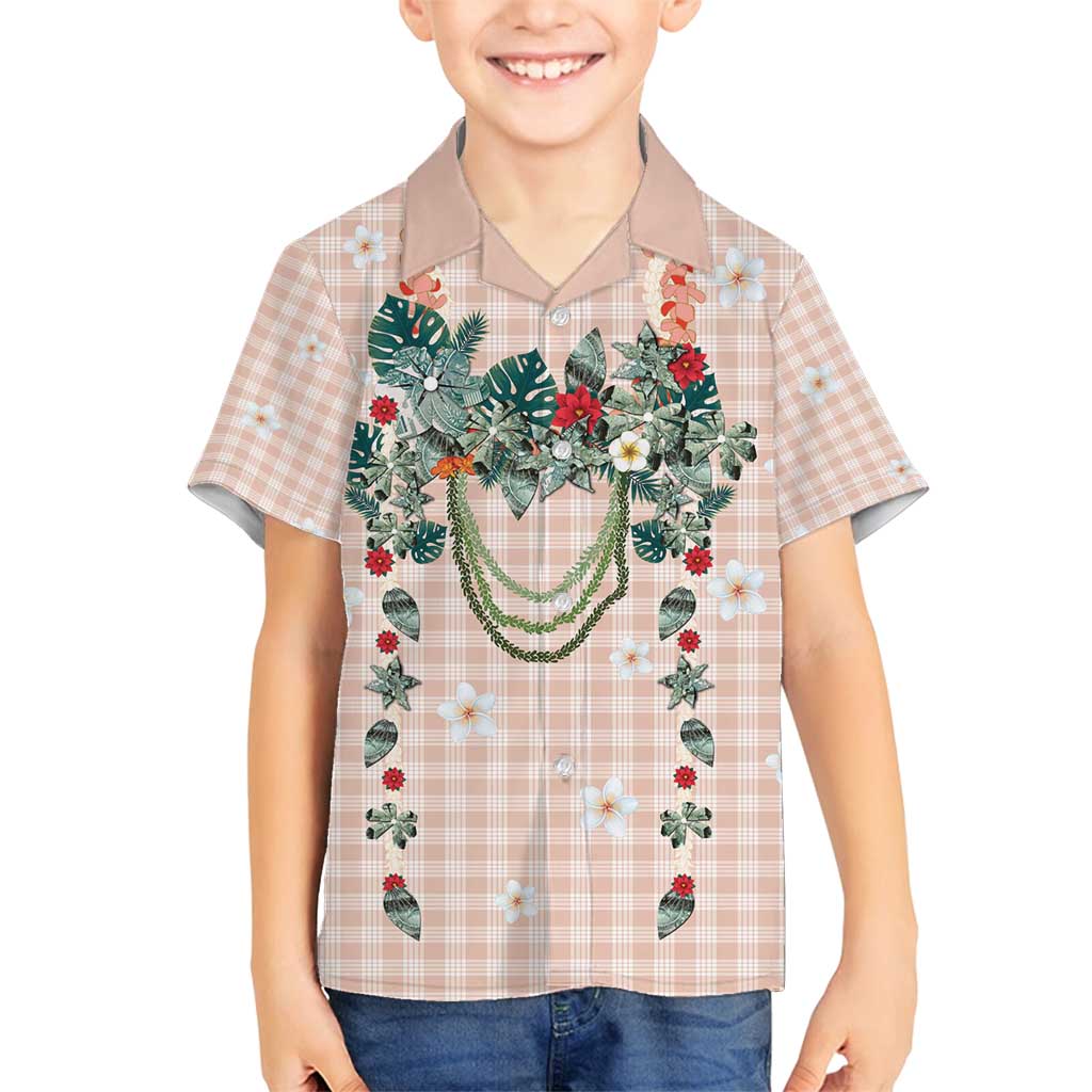 Peach Hawaiian Palaka Family Matching Puletasi and Hawaiian Shirt Kukui Nut Money Lei - Polynesian Pride