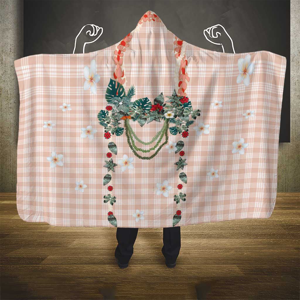 Peach Hawaiian Palaka Hooded Blanket Kukui Nut Money Lei - Polynesian Pride