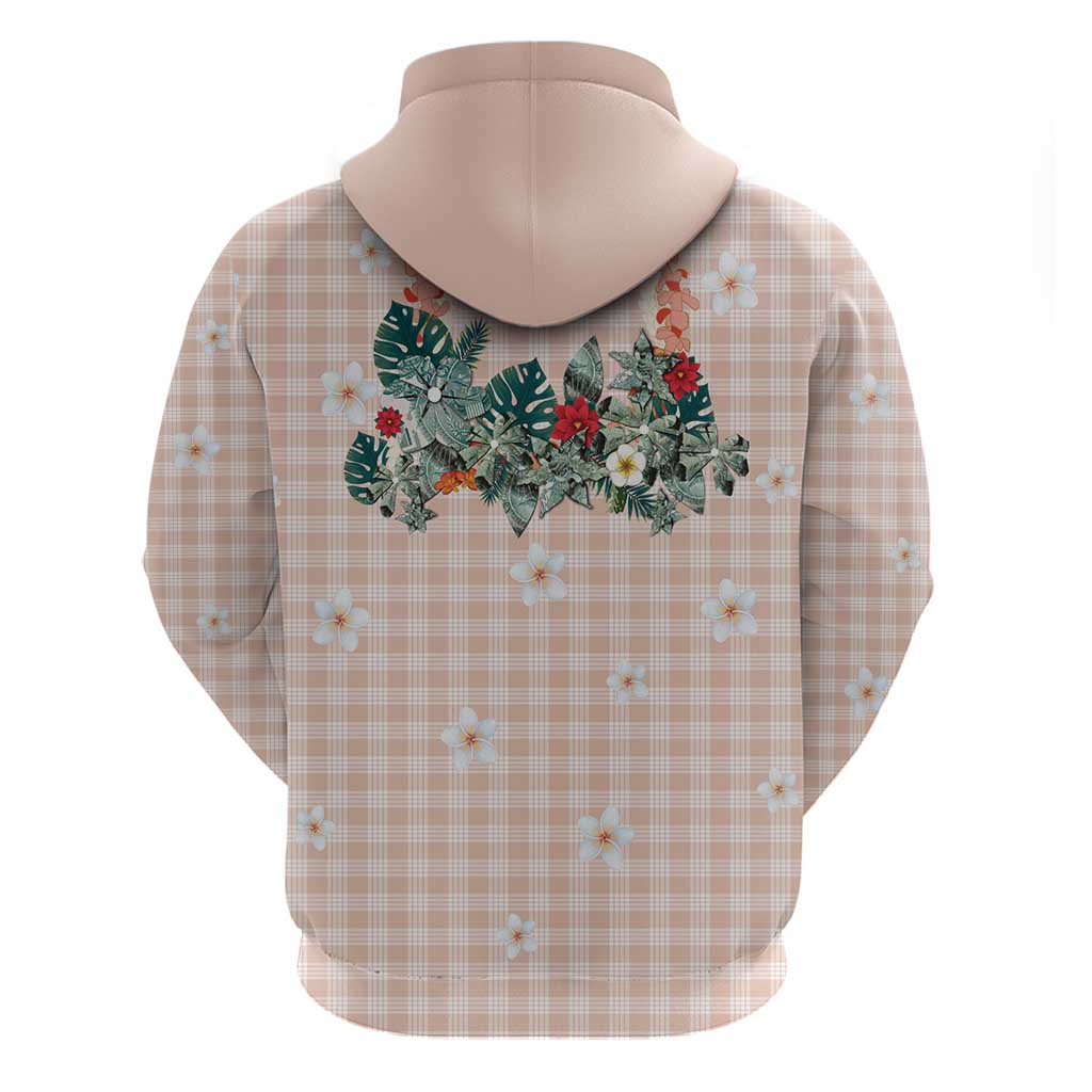 Peach Hawaiian Palaka Hoodie Kukui Nut Money Lei - Polynesian Pride