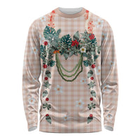 Peach Hawaiian Palaka Long Sleeve Shirt Kukui Nut Money Lei - Polynesian Pride