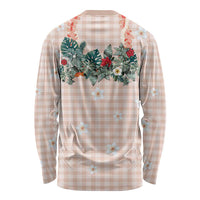 Peach Hawaiian Palaka Long Sleeve Shirt Kukui Nut Money Lei - Polynesian Pride