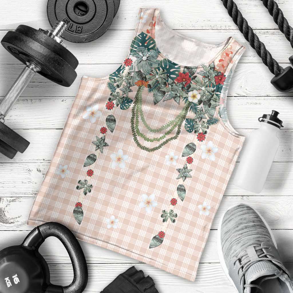 Peach Hawaiian Palaka Men Tank Top Kukui Nut Money Lei - Polynesian Pride