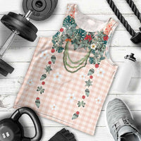 Peach Hawaiian Palaka Men Tank Top Kukui Nut Money Lei - Polynesian Pride