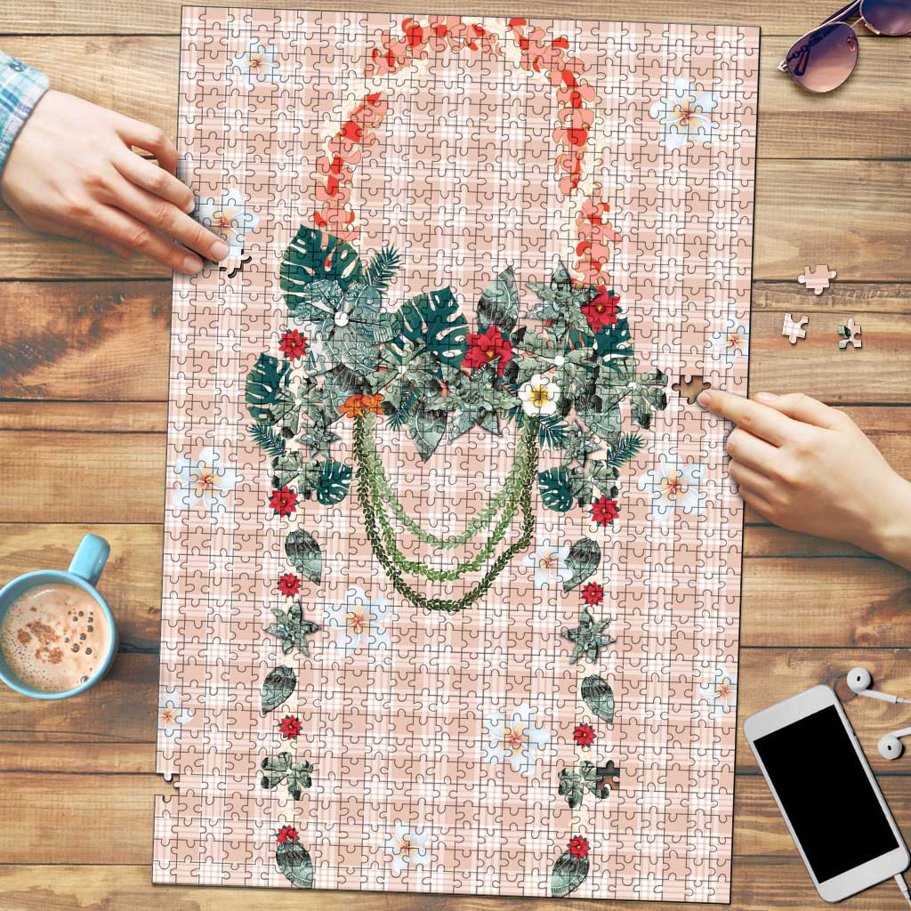 Peach Hawaiian Palaka Puzzle Kukui Nut Money Lei - Polynesian Pride