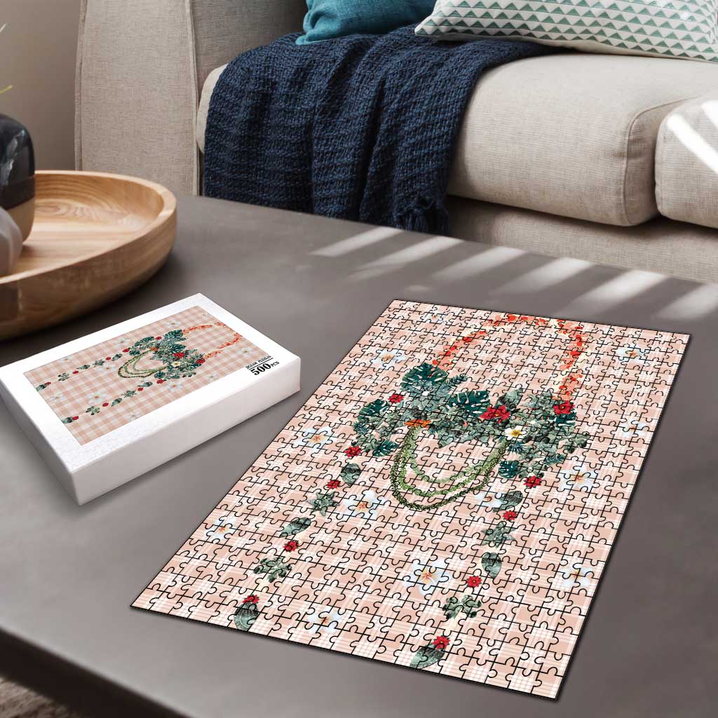 Peach Hawaiian Palaka Puzzle Kukui Nut Money Lei - Polynesian Pride