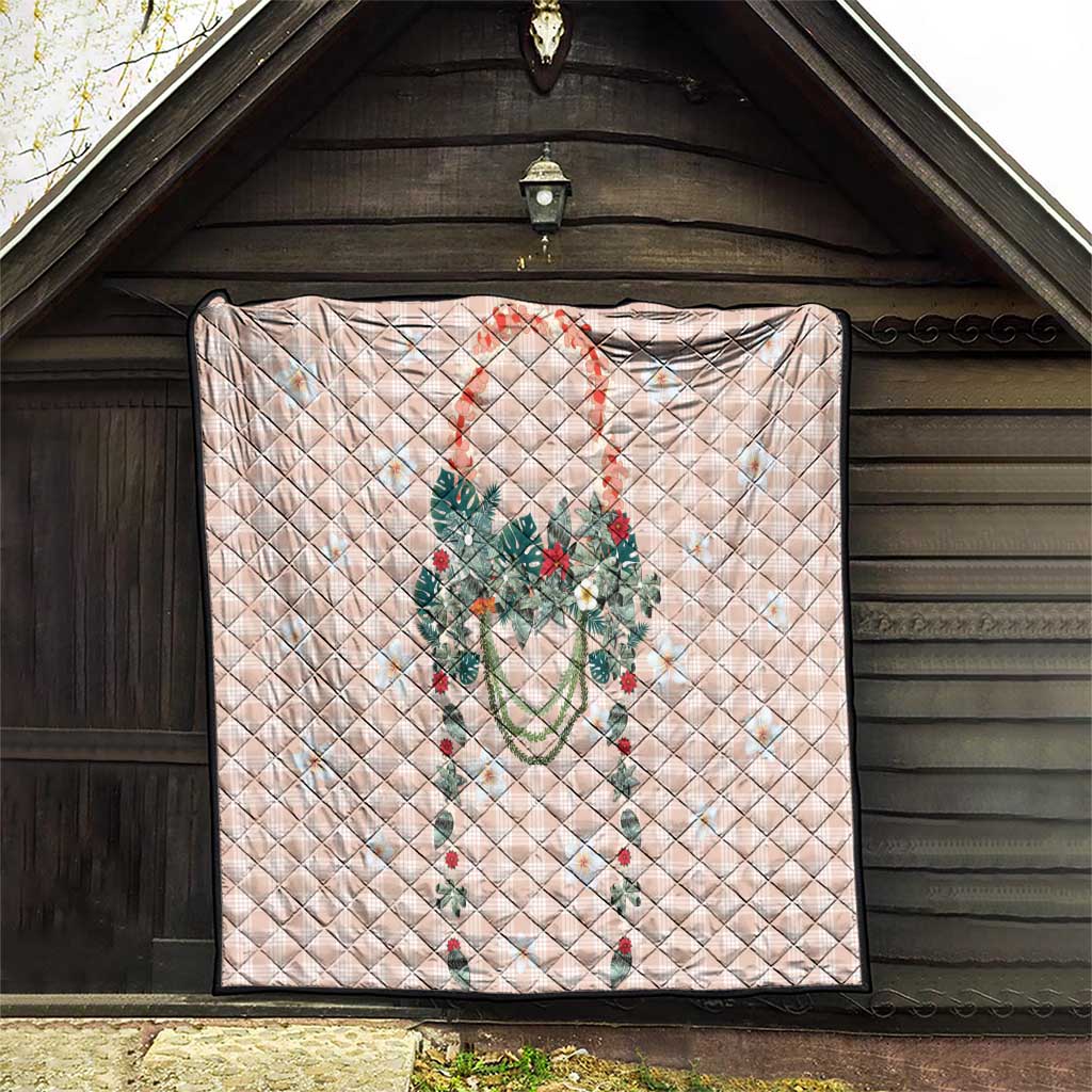 Peach Hawaiian Palaka Quilt Kukui Nut Money Lei - Polynesian Pride