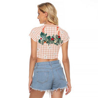 Peach Hawaiian Palaka Raglan Cropped T Shirt Kukui Nut Money Lei - Polynesian Pride