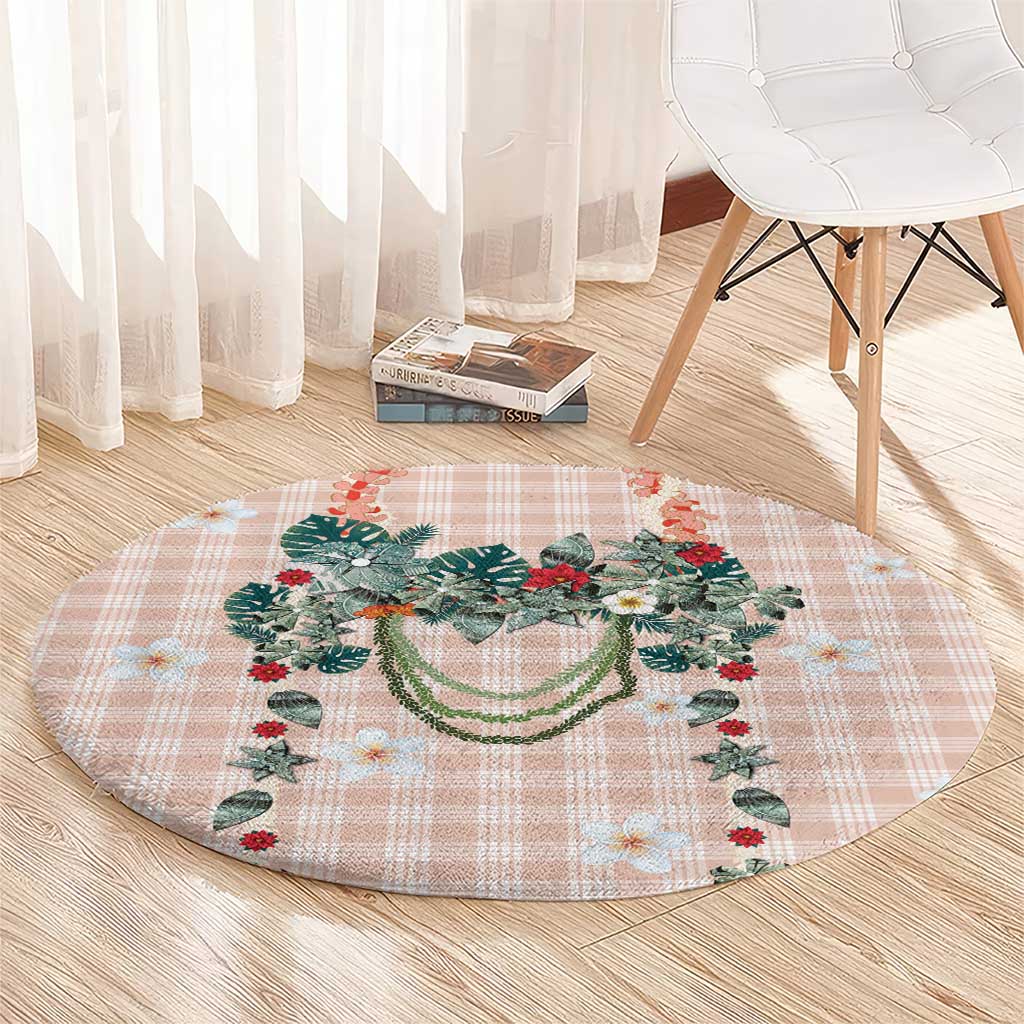 Peach Hawaiian Palaka Round Carpet Kukui Nut Money Lei - Polynesian Pride