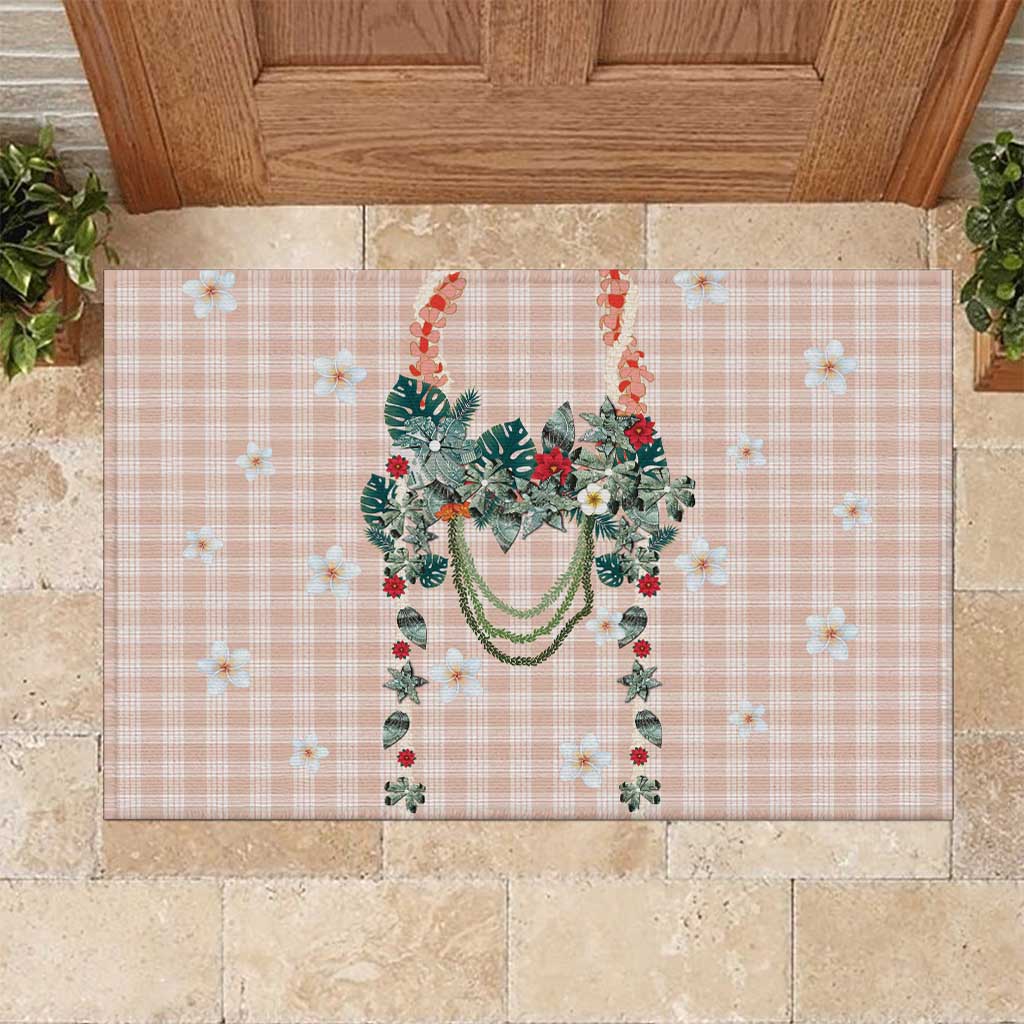 Peach Hawaiian Palaka Rubber Doormat Kukui Nut Money Lei - Polynesian Pride