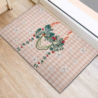 Peach Hawaiian Palaka Rubber Doormat Kukui Nut Money Lei - Polynesian Pride