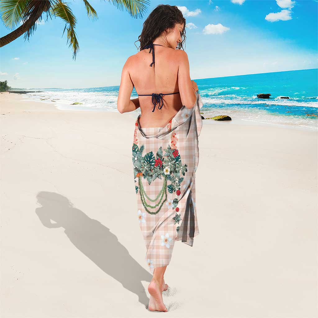 Peach Hawaiian Palaka Sarong Kukui Nut Money Lei - Polynesian Pride