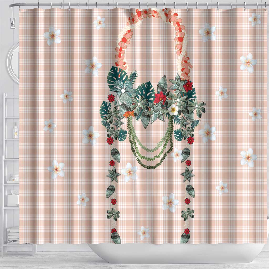 Peach Hawaiian Palaka Shower Curtain Kukui Nut Money Lei - Polynesian Pride