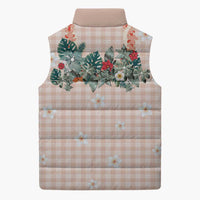 Peach Hawaiian Palaka Sleeveless Puffer Jacket Kukui Nut Money Lei - Polynesian Pride