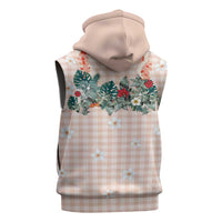 Peach Hawaiian Palaka Sleeveless Zip Hoodie Kukui Nut Money Lei - Polynesian Pride