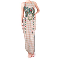 Peach Hawaiian Palaka Tank Maxi Dress Kukui Nut Money Lei - Polynesian Pride