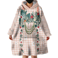 Peach Hawaiian Palaka Wearable Blanket Hoodie Kukui Nut Money Lei - Polynesian Pride