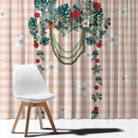 Peach Hawaiian Palaka Window Curtain Kukui Nut Money Lei - Polynesian Pride