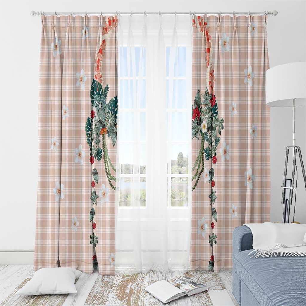 Peach Hawaiian Palaka Window Curtain Kukui Nut Money Lei - Polynesian Pride