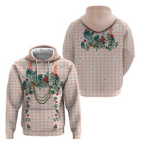 Peach Hawaiian Palaka Zip Hoodie Kukui Nut Money Lei - Polynesian Pride