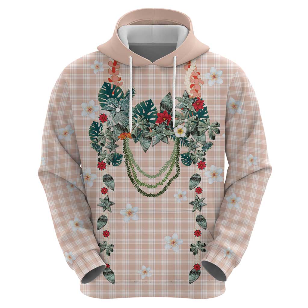 Peach Hawaiian Palaka Zip Hoodie Kukui Nut Money Lei - Polynesian Pride