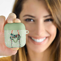 Sage Green Hawaiian Palaka AirPods Case Kukui Nut Money Lei - Polynesian Pride