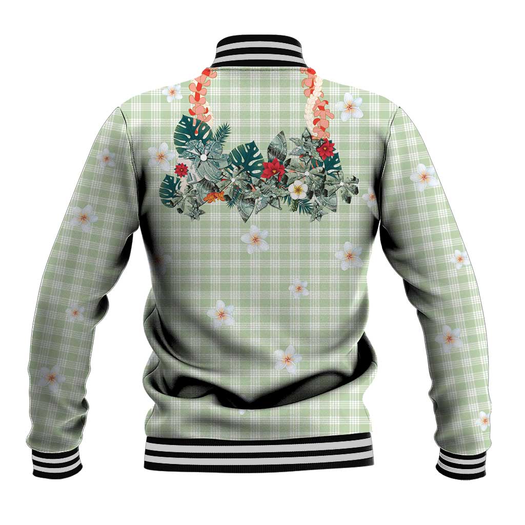 Sage Green Hawaiian Palaka Baseball Jacket Kukui Nut Money Lei - Polynesian Pride