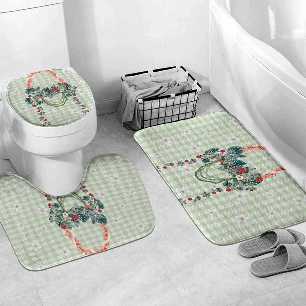 Sage Green Hawaiian Palaka Bathroom Set Kukui Nut Money Lei - Polynesian Pride