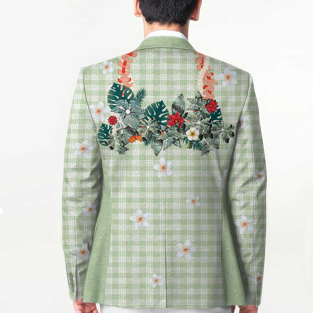 Sage Green Hawaiian Palaka Blazer Kukui Nut Money Lei - Polynesian Pride
