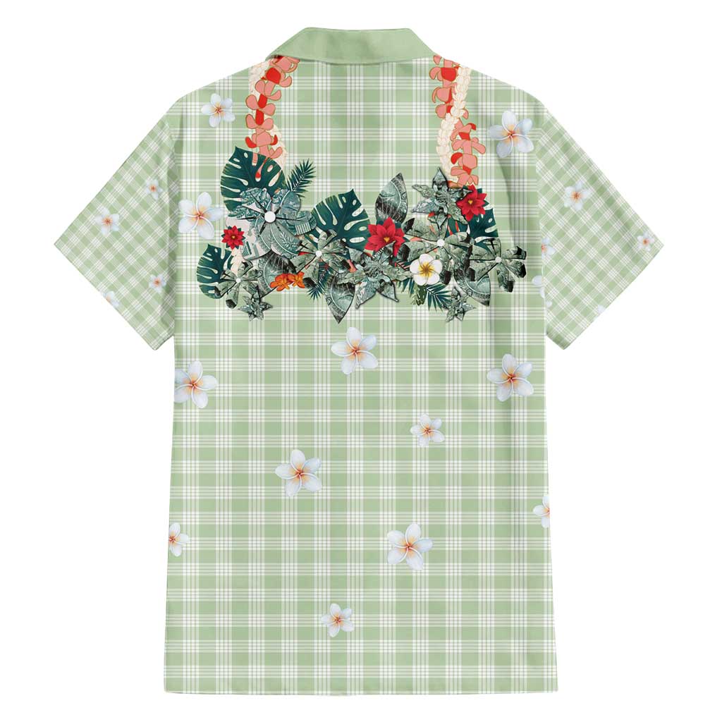 Sage Green Hawaiian Palaka Family Matching Long Sleeve Bodycon Dress and Hawaiian Shirt Kukui Nut Money Lei - Polynesian Pride