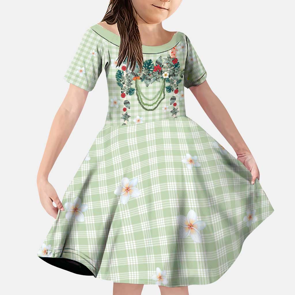 Sage Green Hawaiian Palaka Family Matching Puletasi and Hawaiian Shirt Kukui Nut Money Lei - Polynesian Pride