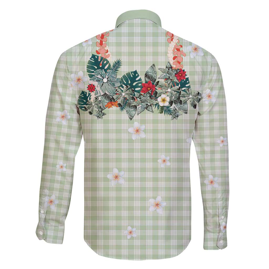 Sage Green Hawaiian Palaka Family Matching Tank Maxi Dress and Hawaiian Shirt Kukui Nut Money Lei - Polynesian Pride