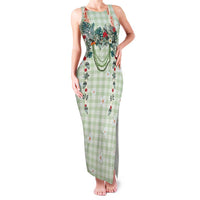 Sage Green Hawaiian Palaka Family Matching Tank Maxi Dress and Hawaiian Shirt Kukui Nut Money Lei - Polynesian Pride