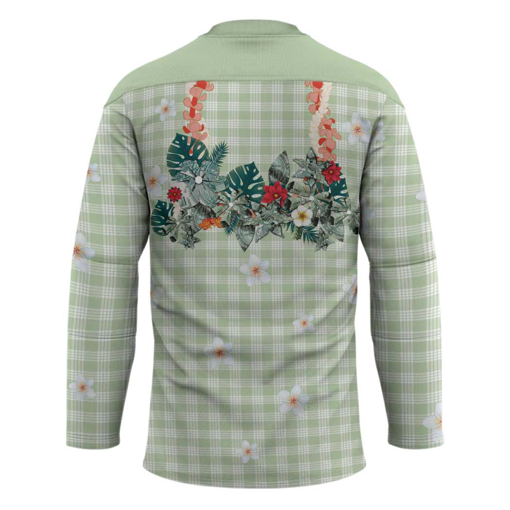 Sage Green Hawaiian Palaka Hockey Jersey Kukui Nut Money Lei - Polynesian Pride