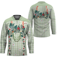 Sage Green Hawaiian Palaka Hockey Jersey Kukui Nut Money Lei - Polynesian Pride