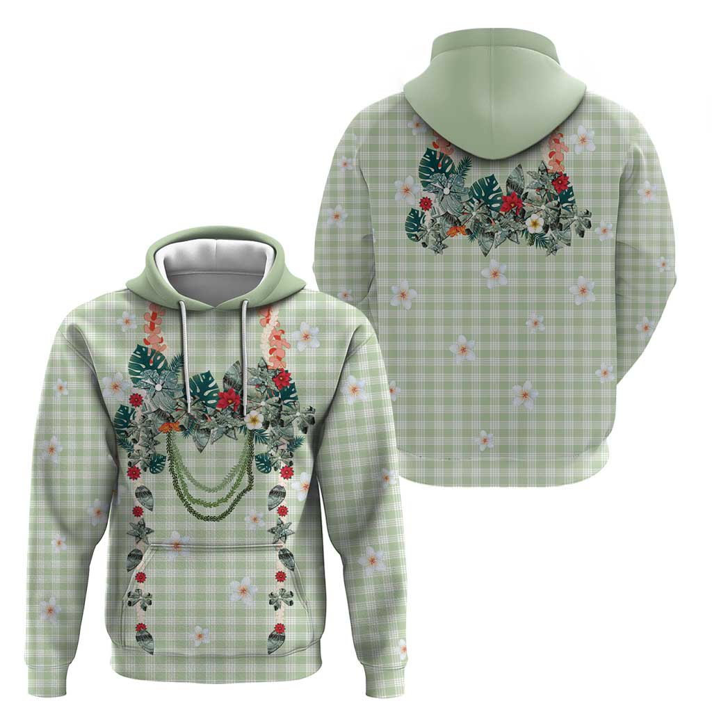 Sage Green Hawaiian Palaka Hoodie Kukui Nut Money Lei - Polynesian Pride