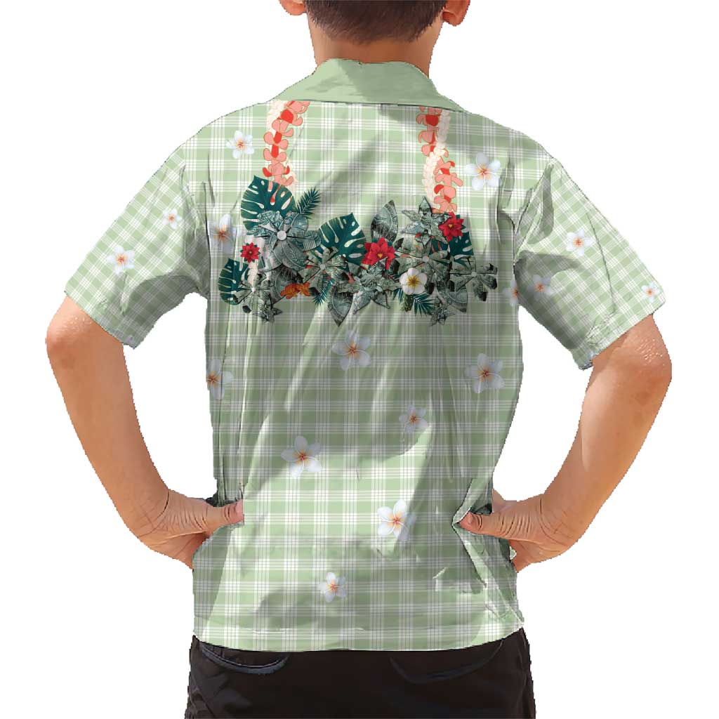 Sage Green Hawaiian Palaka Kid Hawaiian Shirt Kukui Nut Money Lei - Polynesian Pride