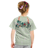 Sage Green Hawaiian Palaka Kid T Shirt Kukui Nut Money Lei - Polynesian Pride