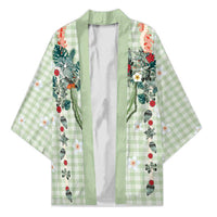 Sage Green Hawaiian Palaka Kimono Kukui Nut Money Lei - Polynesian Pride