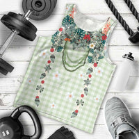 Sage Green Hawaiian Palaka Men Tank Top Kukui Nut Money Lei - Polynesian Pride