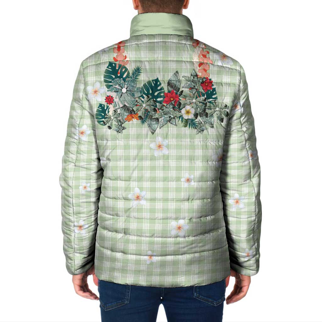 Sage Green Hawaiian Palaka Padded Jacket Kukui Nut Money Lei - Polynesian Pride