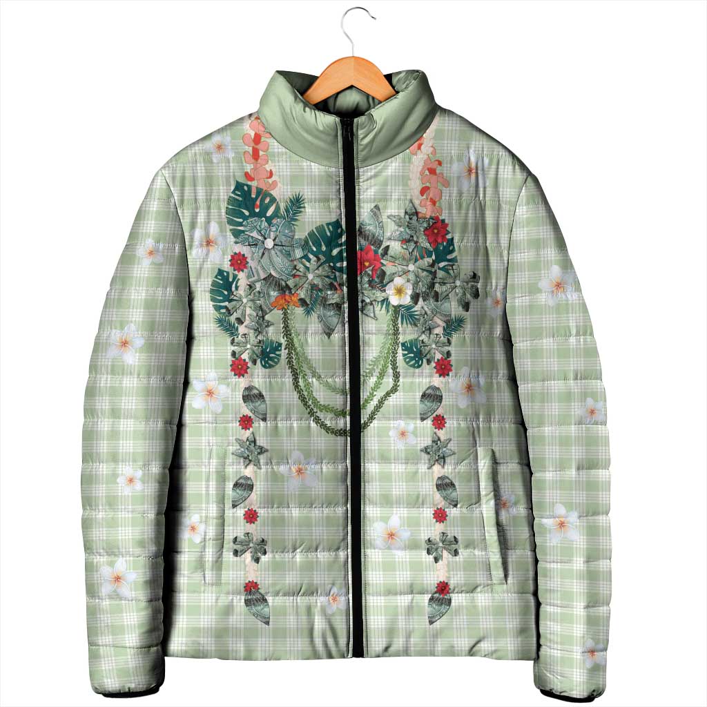 Sage Green Hawaiian Palaka Padded Jacket Kukui Nut Money Lei - Polynesian Pride