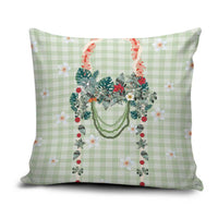 Sage Green Hawaiian Palaka Pillow Cover Kukui Nut Money Lei - Polynesian Pride