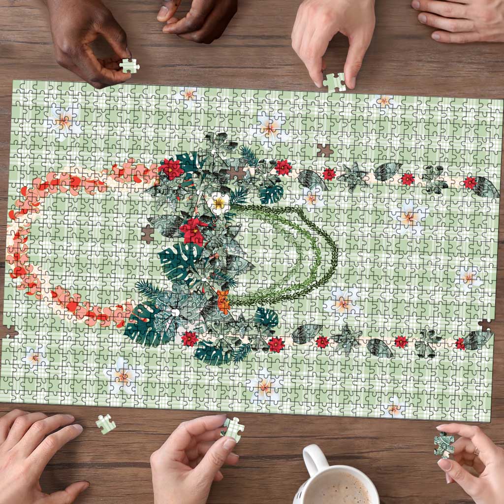 Sage Green Hawaiian Palaka Puzzle Kukui Nut Money Lei - Polynesian Pride