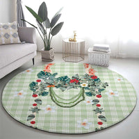 Sage Green Hawaiian Palaka Round Carpet Kukui Nut Money Lei - Polynesian Pride