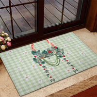 Sage Green Hawaiian Palaka Rubber Doormat Kukui Nut Money Lei - Polynesian Pride